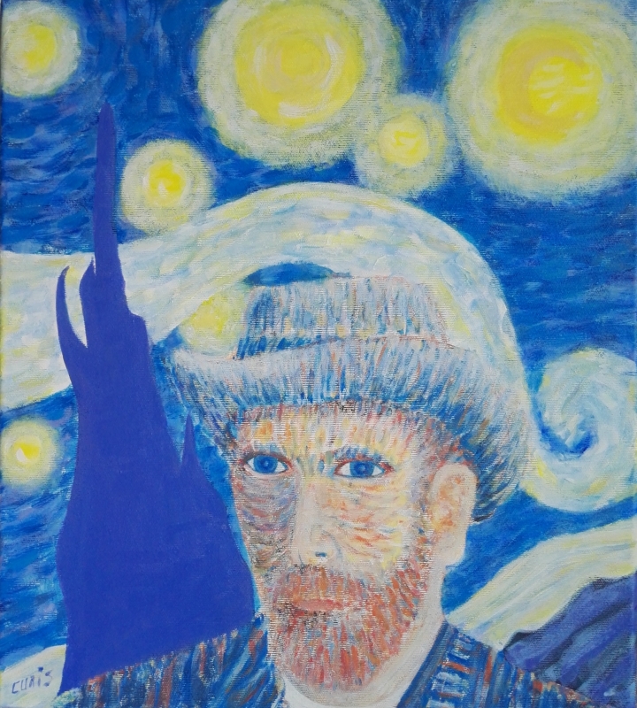 Portret znanega in ljubljenega slikarja - Vincenta Van Gogh-a , v ozadju pa ena izmed njegovih najbolj znanih slik (Zvezdna Noč).

Dimenzije 42 x 46 cm.

Platno profesionalne kakovosti napeto na lesen okvir. Slika je premazana z zaščitnim premazom.