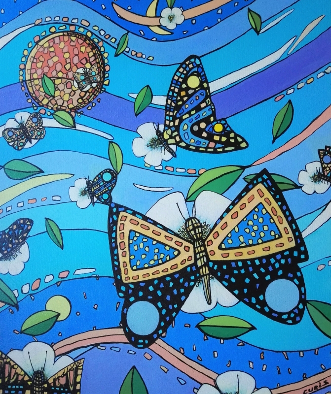 Krasna in poživljajoča slika z metulji

51 x 61 cm

Metulji- slika na platnu

Umetnik- Mario Curis